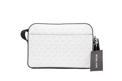 Bolso bandolera utilitario pequeño Cooper de PVC con diseño de palmeras en blanco brillante