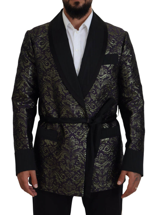 Chaqueta tipo bata de jacquard dorado