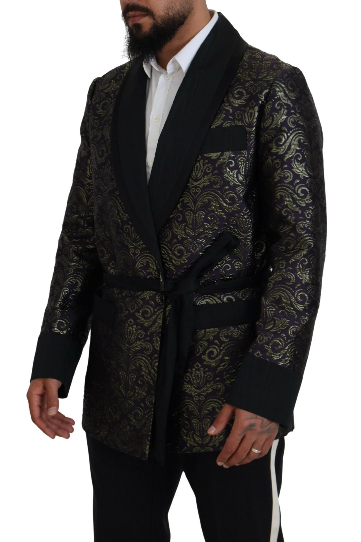 Chaqueta tipo bata de jacquard dorado