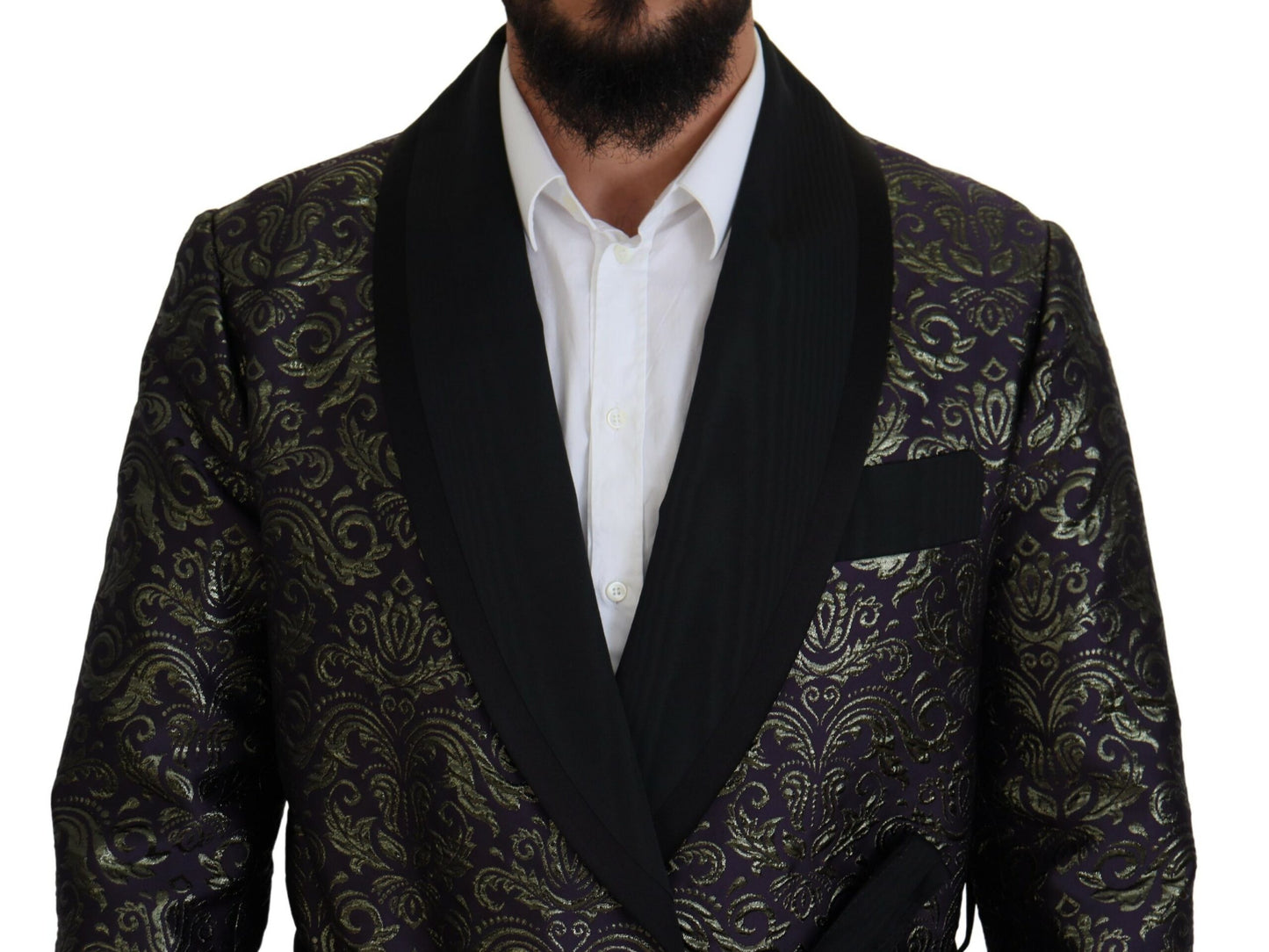 Chaqueta tipo bata de jacquard dorado