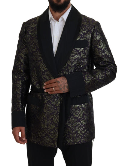 Chaqueta tipo bata de jacquard dorado