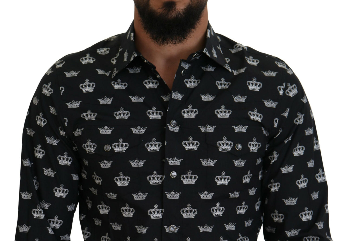 Camisa formal elegante de corte entallado con estampado de corona