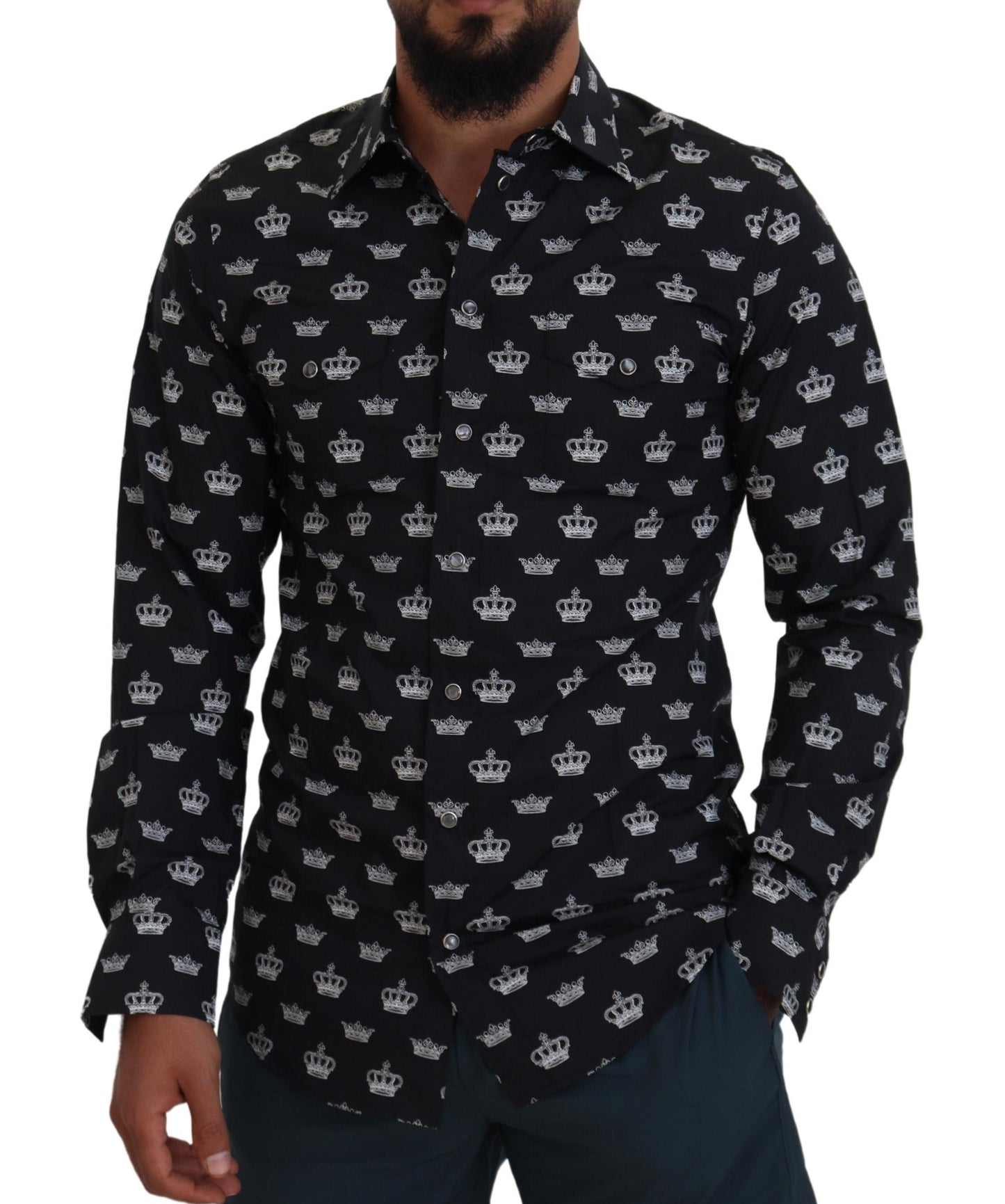 Camisa formal elegante de corte entallado con estampado de corona