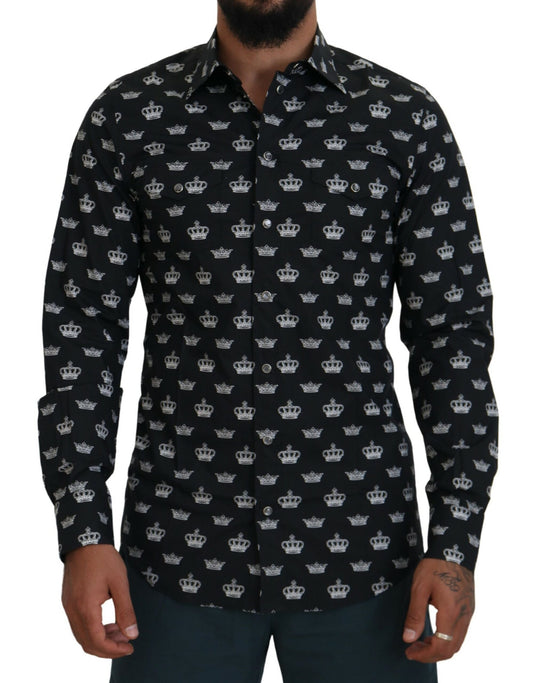 Camisa formal elegante de corte entallado con estampado de corona