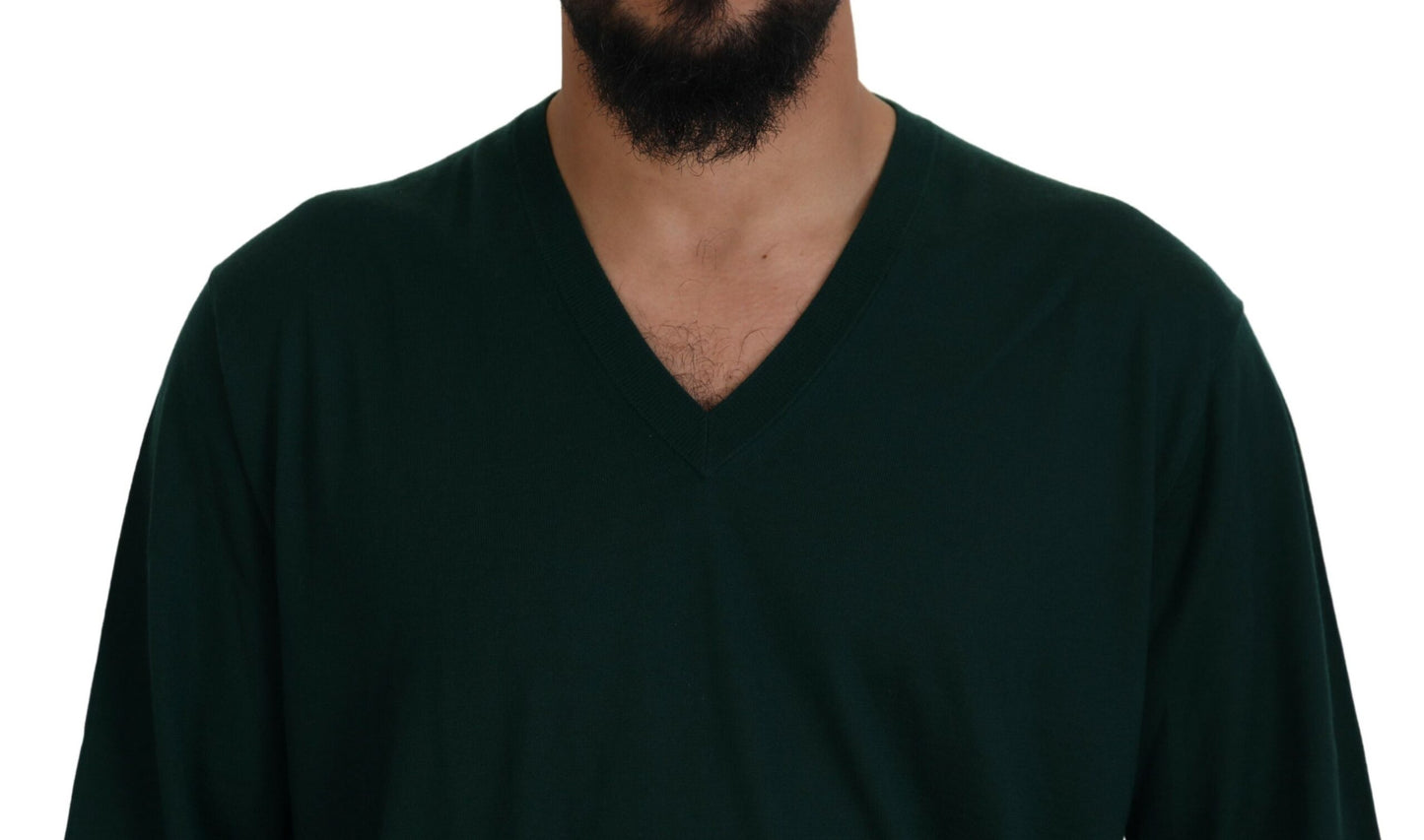 Elegante suéter de cachemira verde con cuello en V