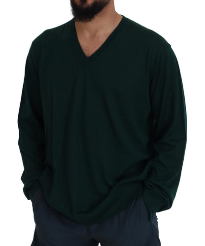 Elegante suéter de cachemira verde con cuello en V