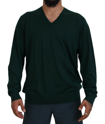 Elegante suéter de cachemira verde con cuello en V