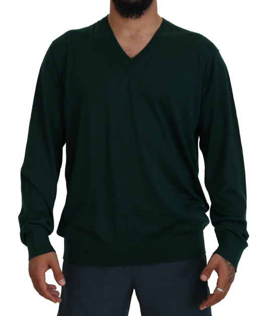 Elegante suéter de cachemira verde con cuello en V