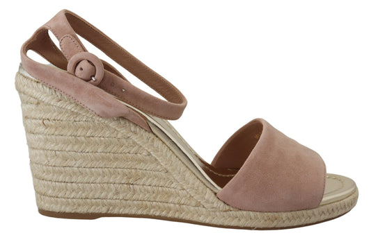 Elegantes sandalias de cuña con tira al tobillo de gamuza