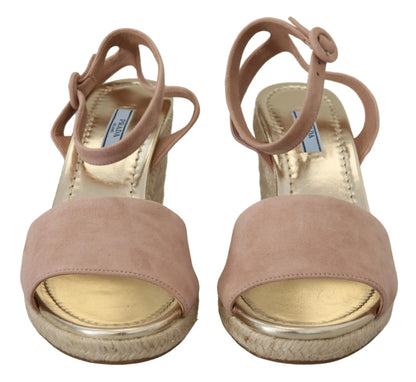 Pink Suede Leather Ankle Strap Sandals
