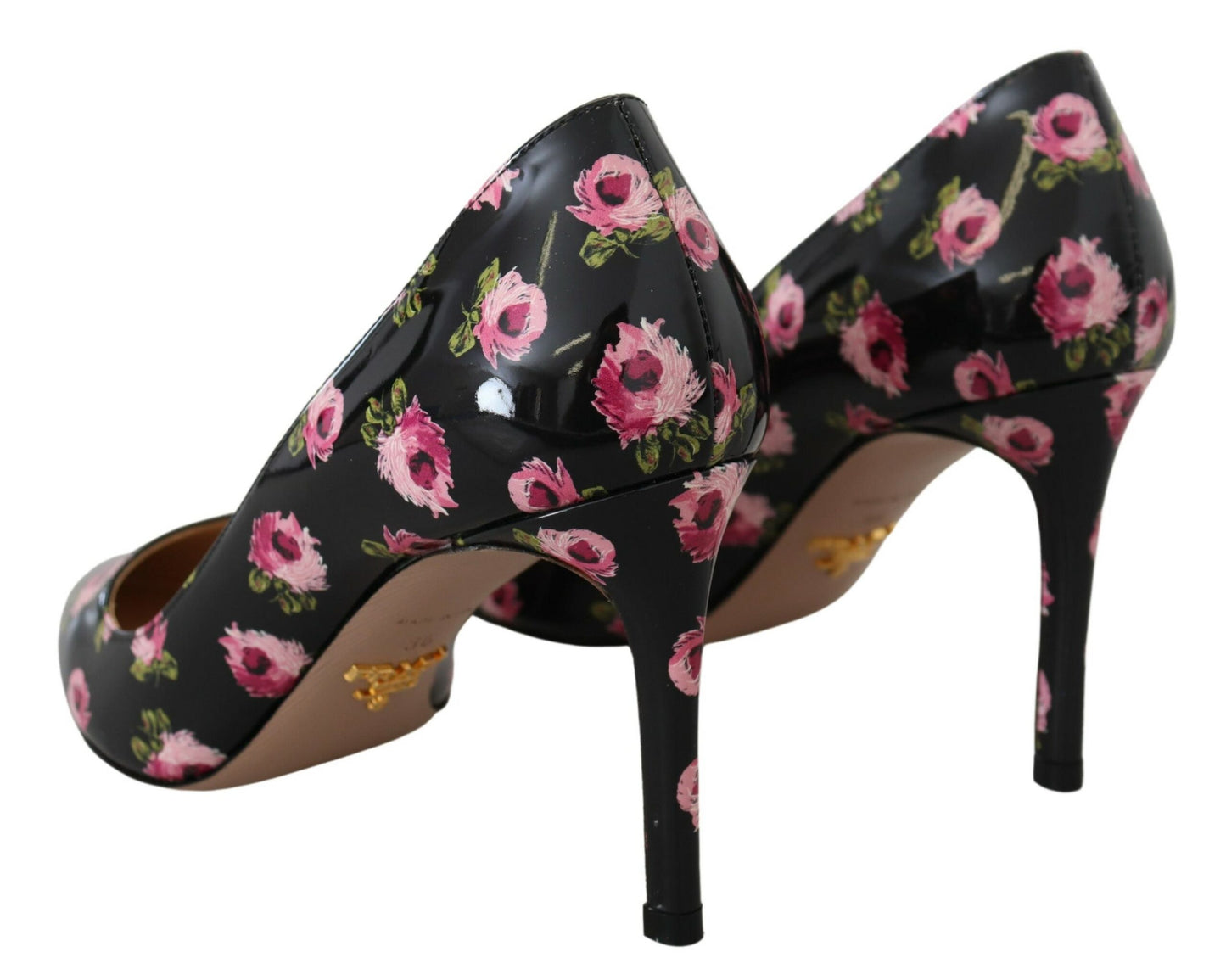 Elegantes zapatos de tacón de cuero con estampado floral