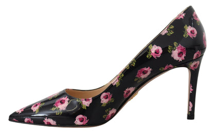 Elegantes zapatos de tacón de cuero con estampado floral