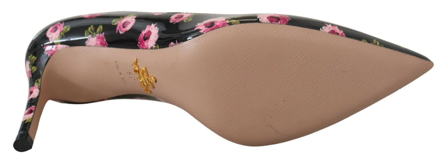Elegantes zapatos de tacón de cuero con estampado floral
