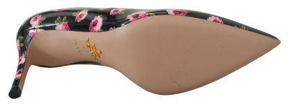 Elegantes zapatos de tacón de cuero con estampado floral