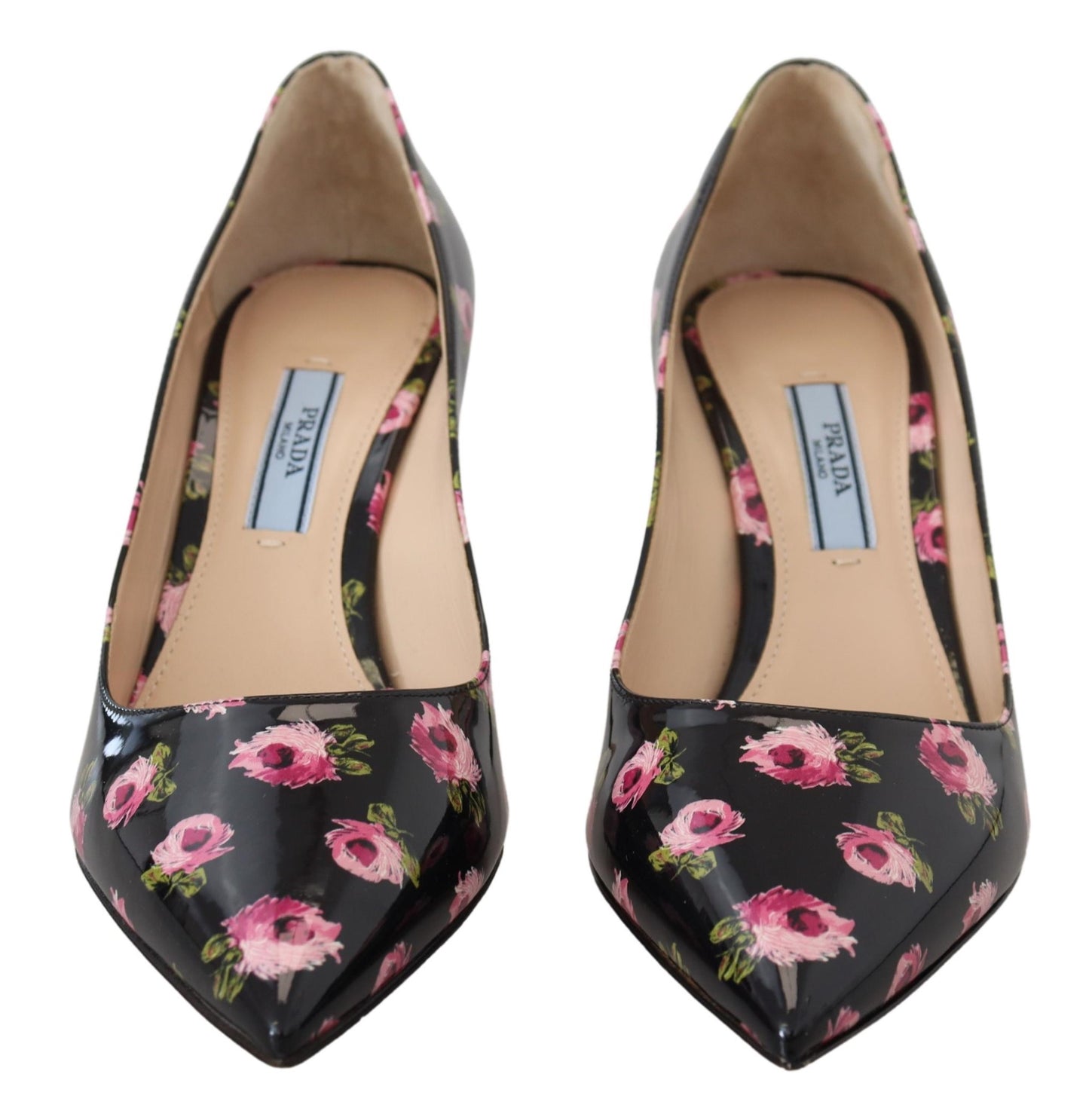 Elegantes zapatos de tacón de cuero con estampado floral