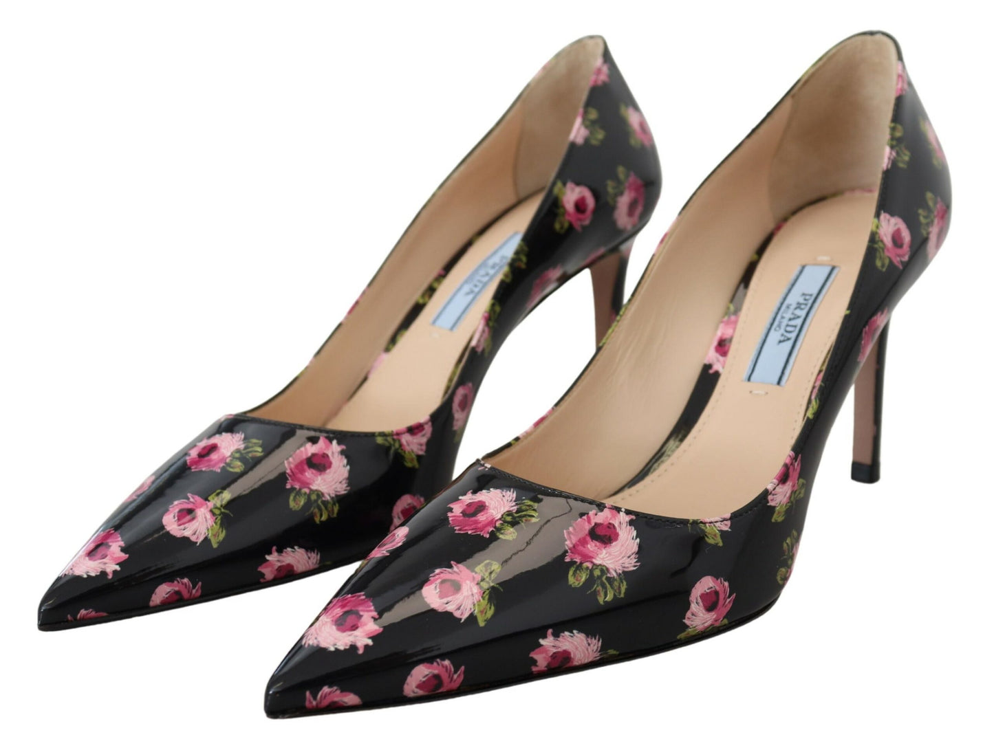 Elegantes zapatos de tacón de cuero con estampado floral