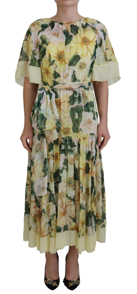 Elegante vestido largo de seda floral