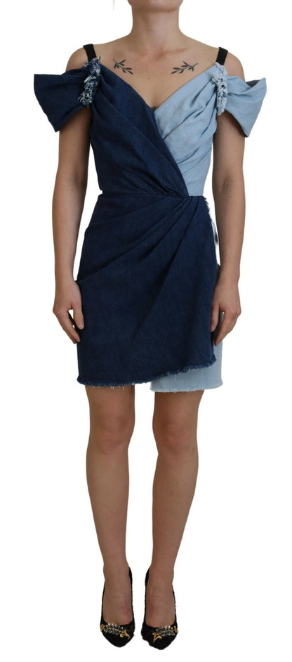 Elegante vestido de mezclilla de dos tonos