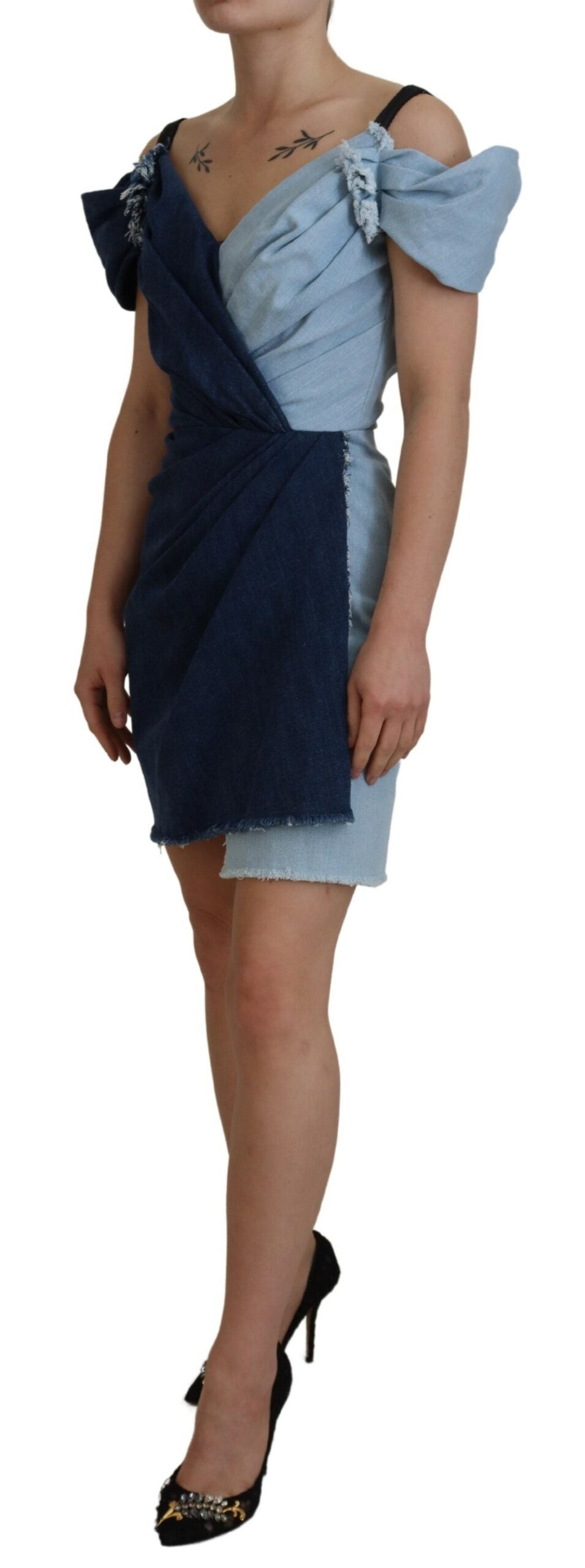 Elegante vestido de mezclilla de dos tonos