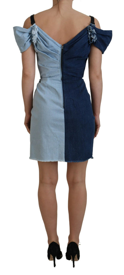 Elegante vestido de mezclilla de dos tonos