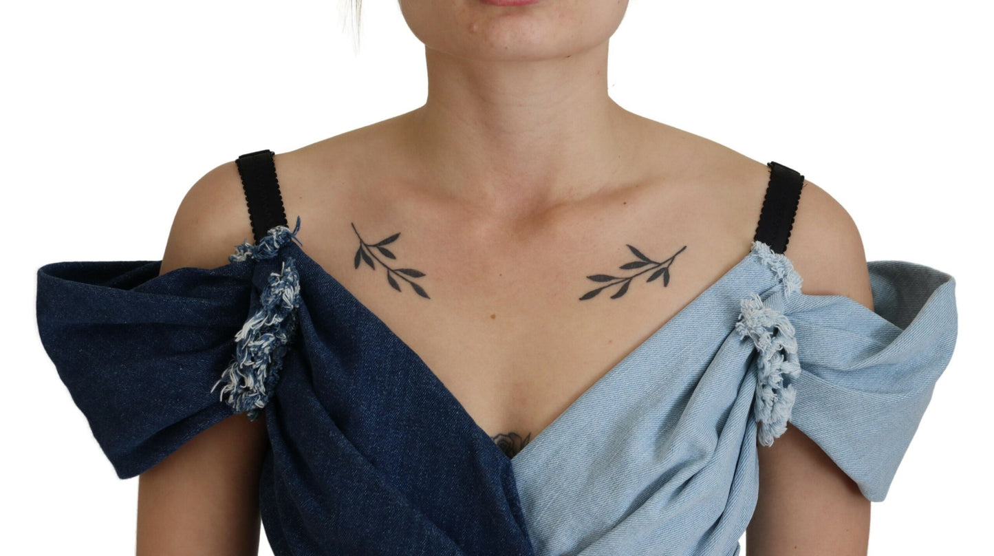 Elegante vestido de mezclilla de dos tonos