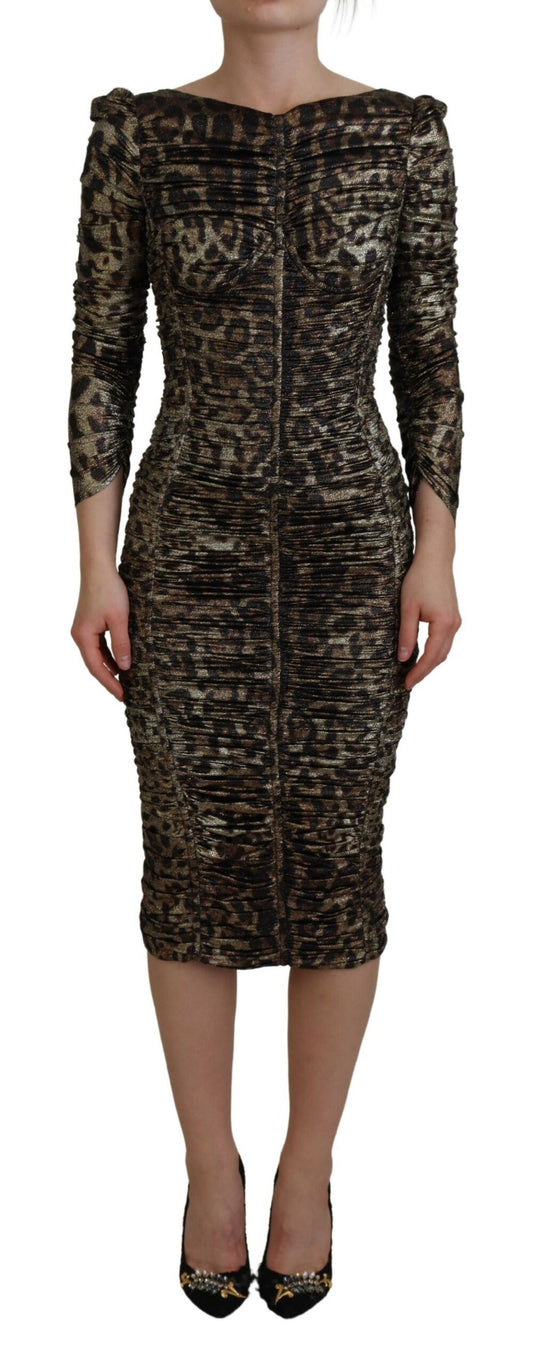 Elegante vestido midi ajustado con estampado de leopardo