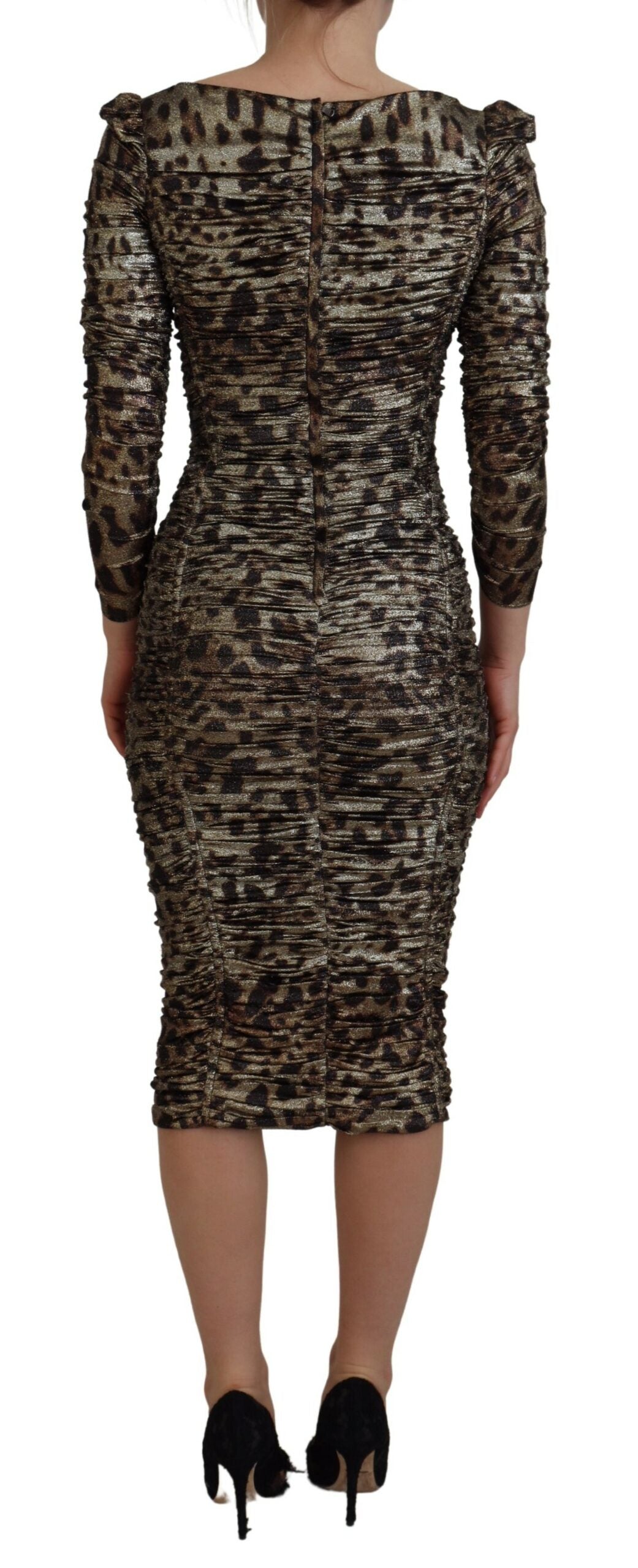 Elegante vestido midi ajustado con estampado de leopardo