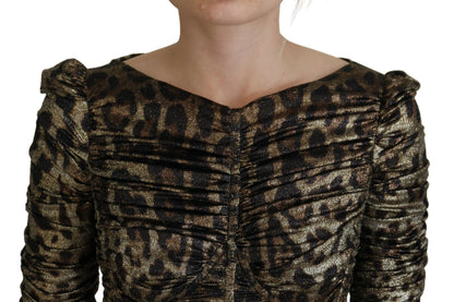 Elegante vestido midi ajustado con estampado de leopardo