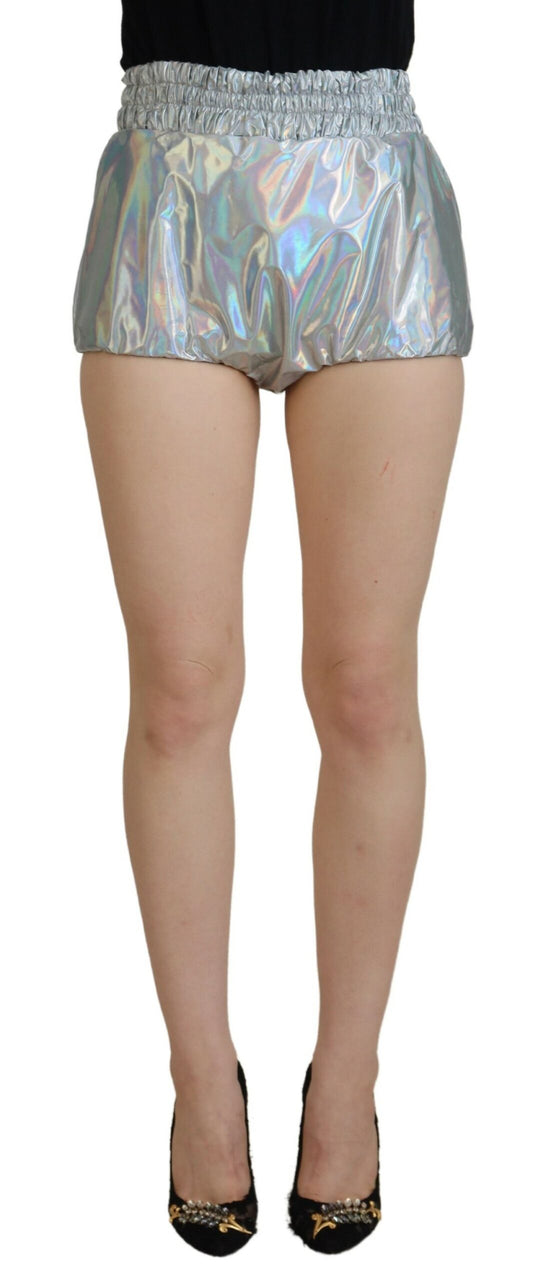 Shorts de cintura alta plateados de elegancia elevada