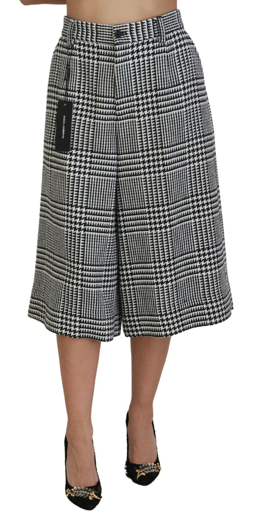 Pantalones midi elegantes de cintura alta a cuadros