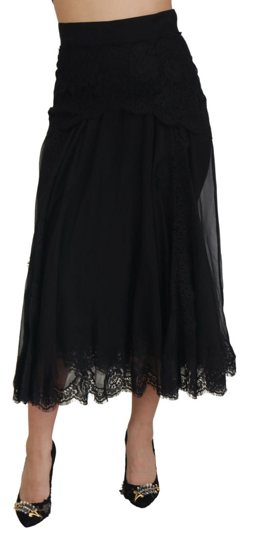 Falda elegante de cintura alta de mezcla de seda y midi