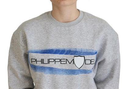 Gray Printed Long Sleeves Pullover Sweater