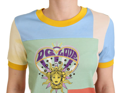 Camiseta de cuello redondo de algodón con estampado de patchwork