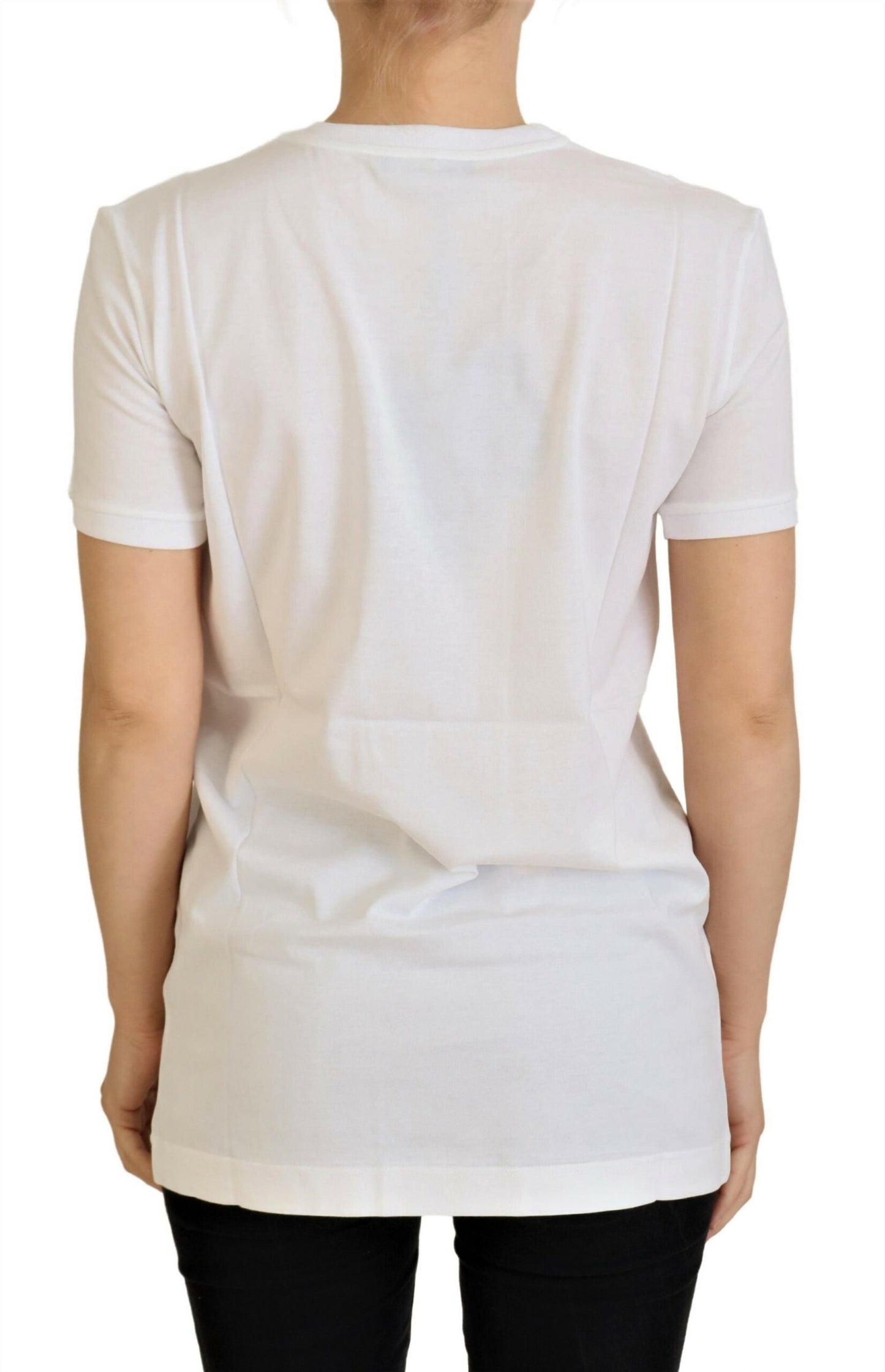 Elegante camiseta blanca de cuello redondo con estampado colorido