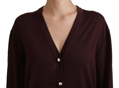 Cárdigan elegante de lana con cuello en V en color granate