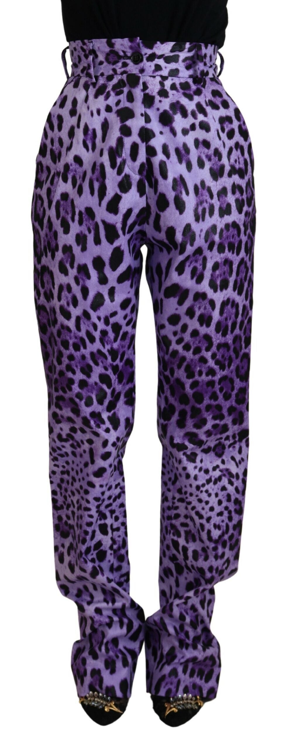 Pantalones rectos elegantes de cintura alta de color morado
