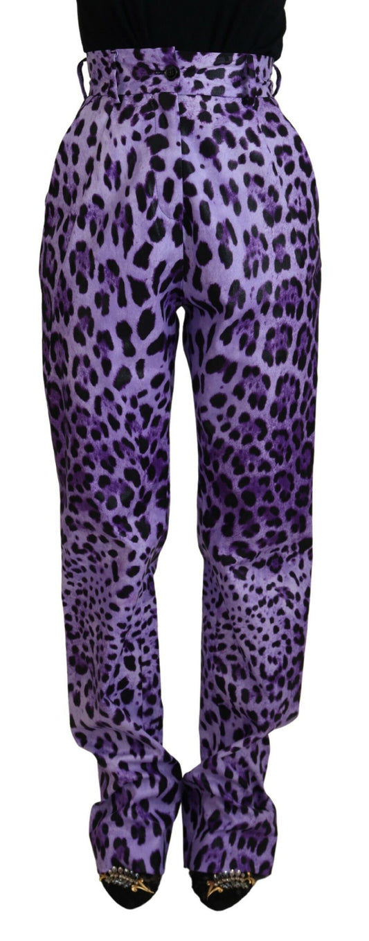 Pantalones rectos elegantes de cintura alta de color morado