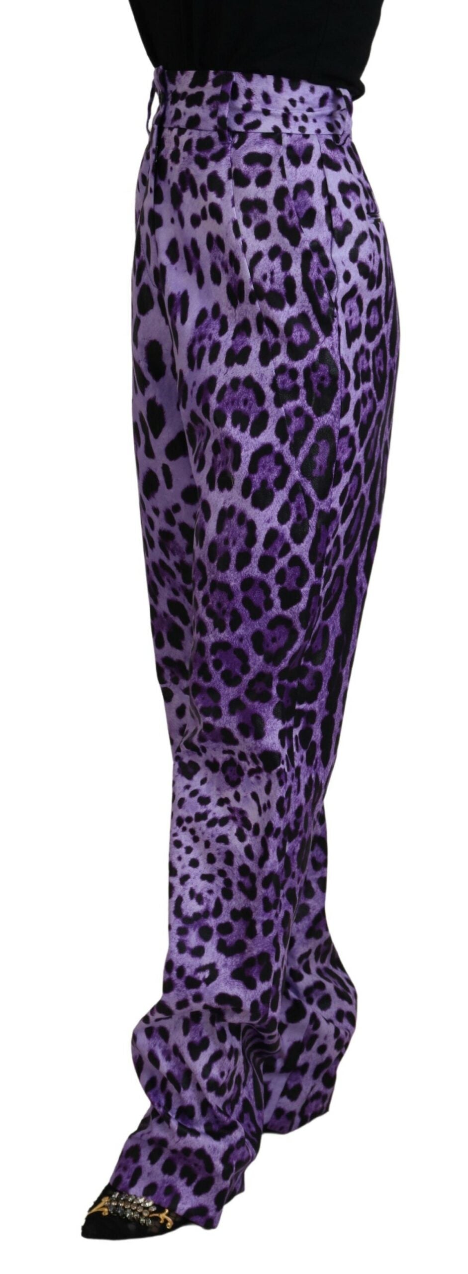 Pantalones rectos elegantes de cintura alta de color morado