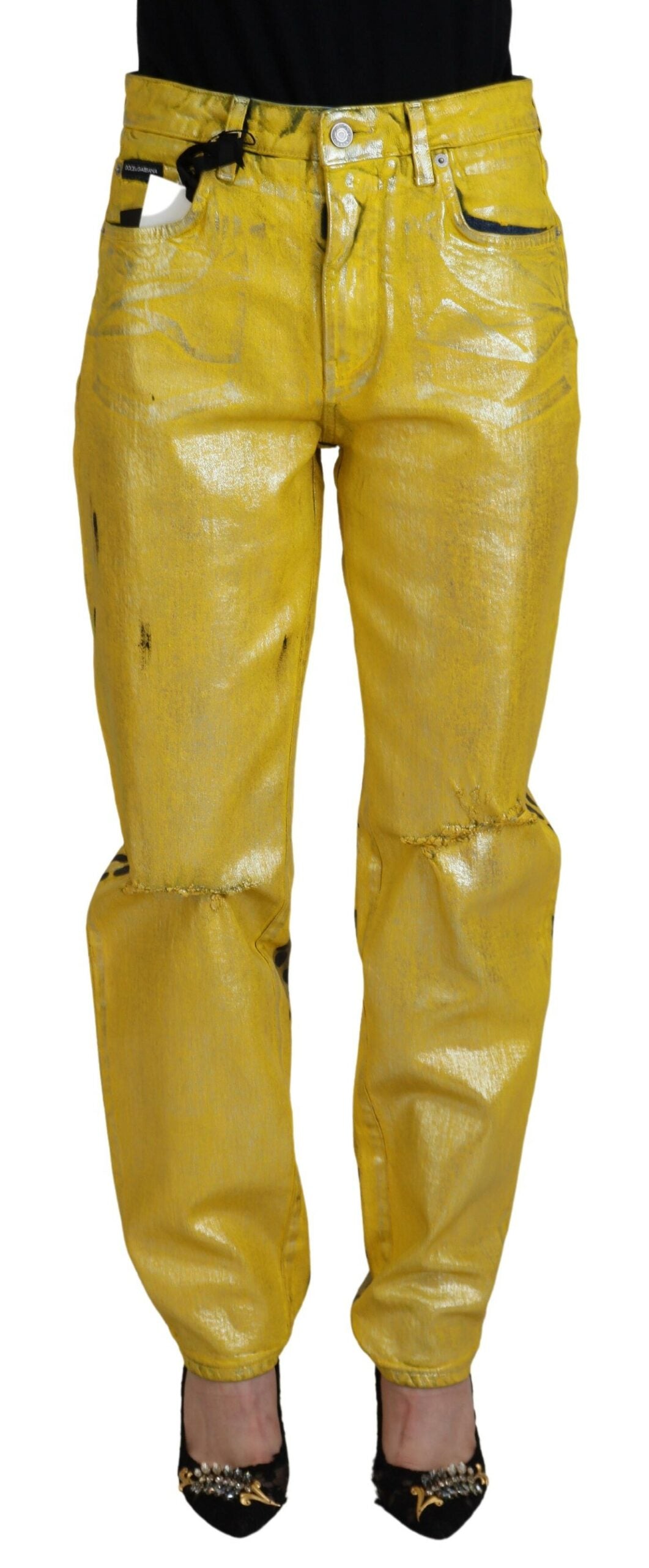 Vaqueros rectos y elegantes de cintura alta en amarillo vibrante