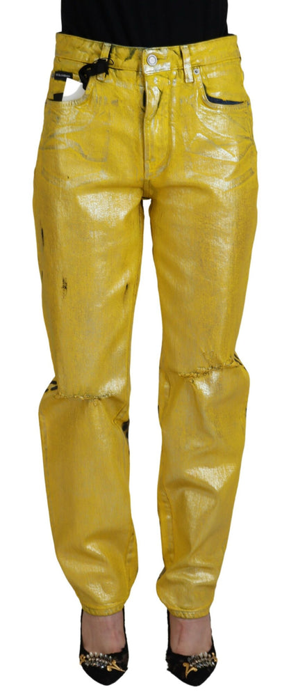 Vaqueros rectos y elegantes de cintura alta en amarillo vibrante