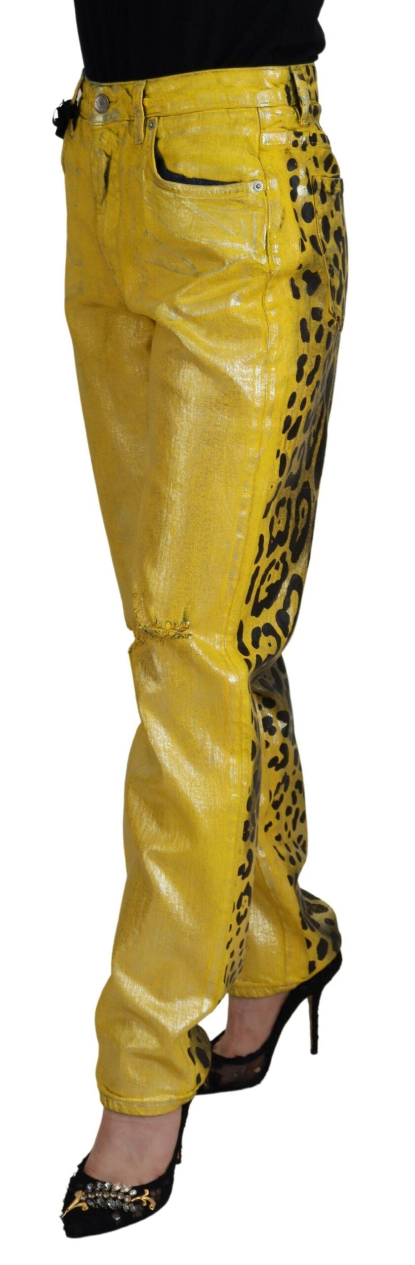 Vaqueros rectos y elegantes de cintura alta en amarillo vibrante