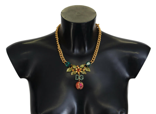Elegante collar floral de frutas en tono dorado