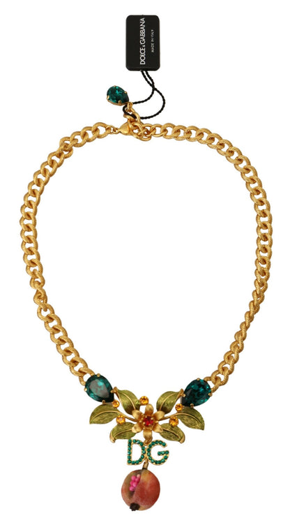 Elegante collar floral de frutas en tono dorado
