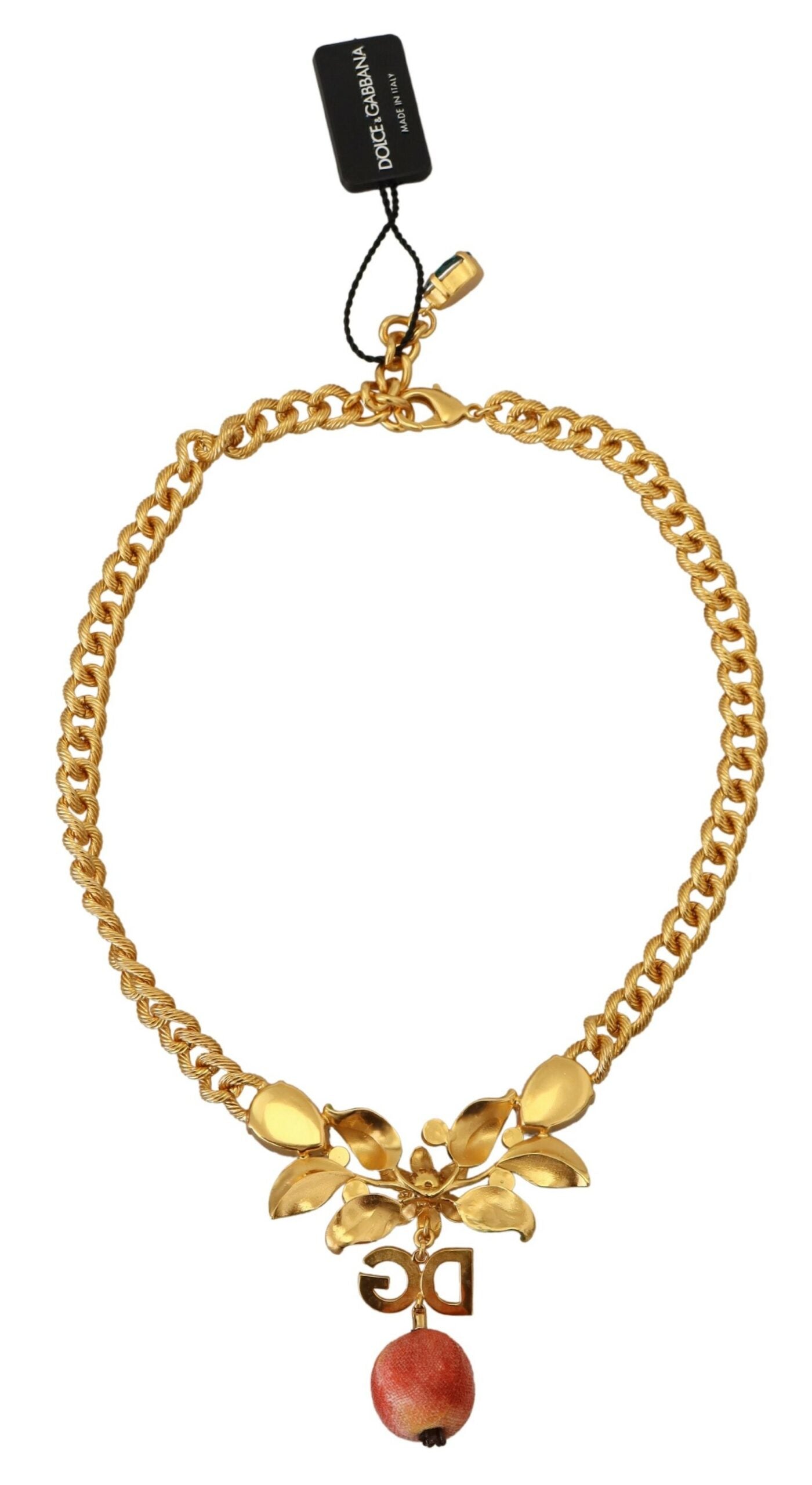 Elegante collar floral de frutas en tono dorado
