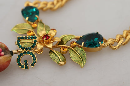 Elegante collar floral de frutas en tono dorado