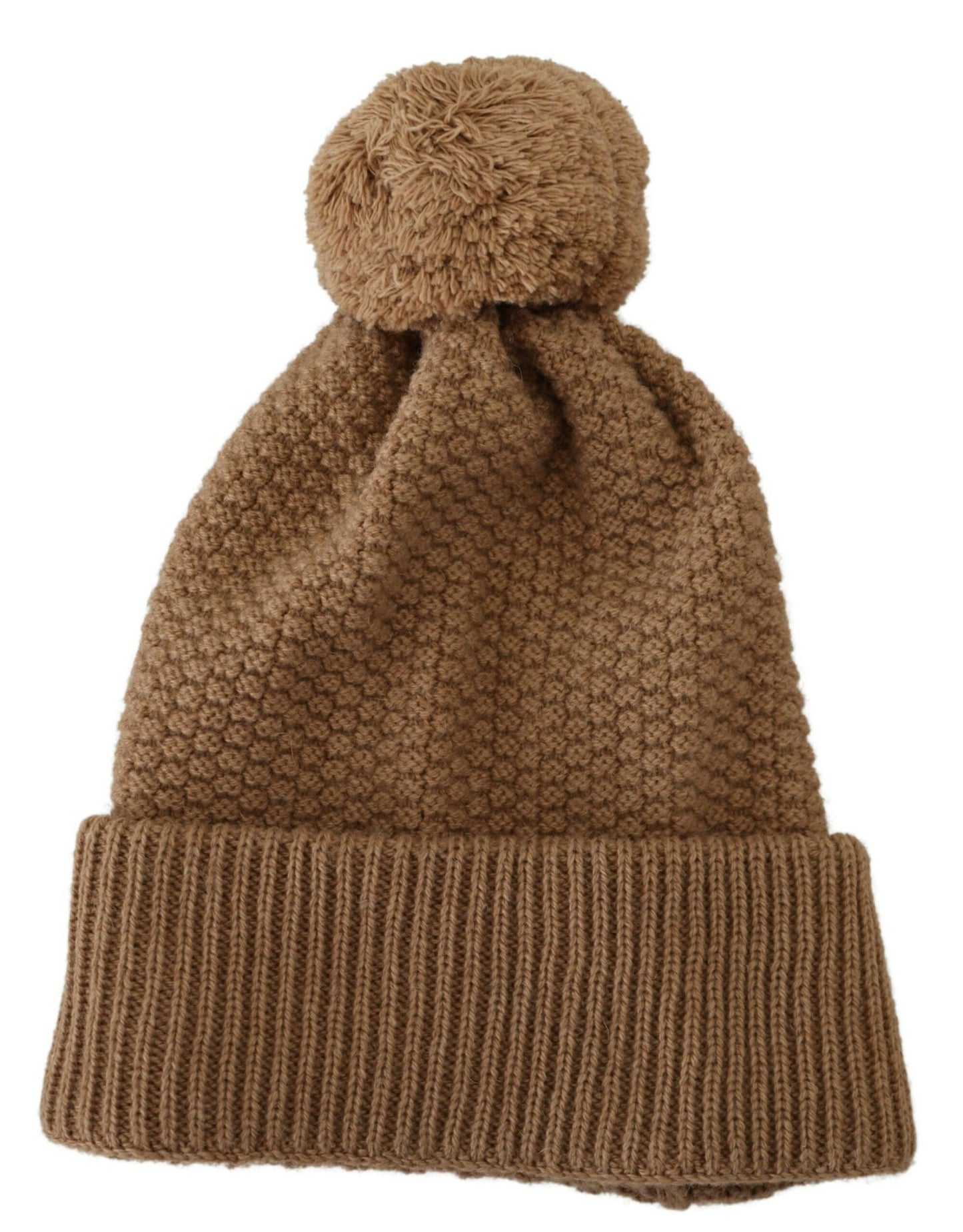 Elegante gorro de punto color camello con detalle de piel