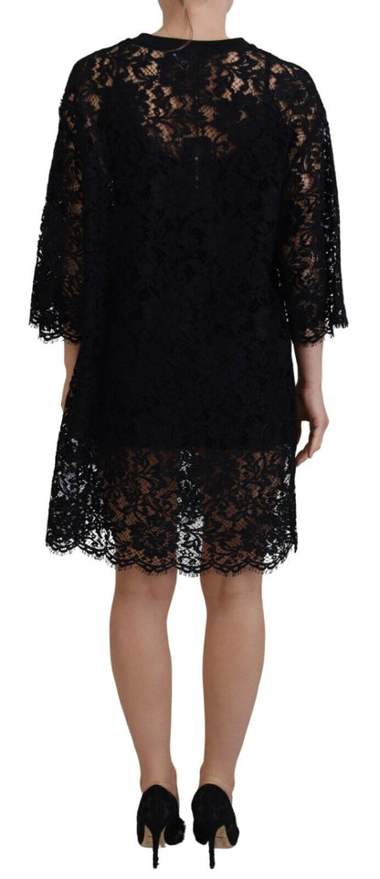 Elegante vestido recto de encaje floral negro