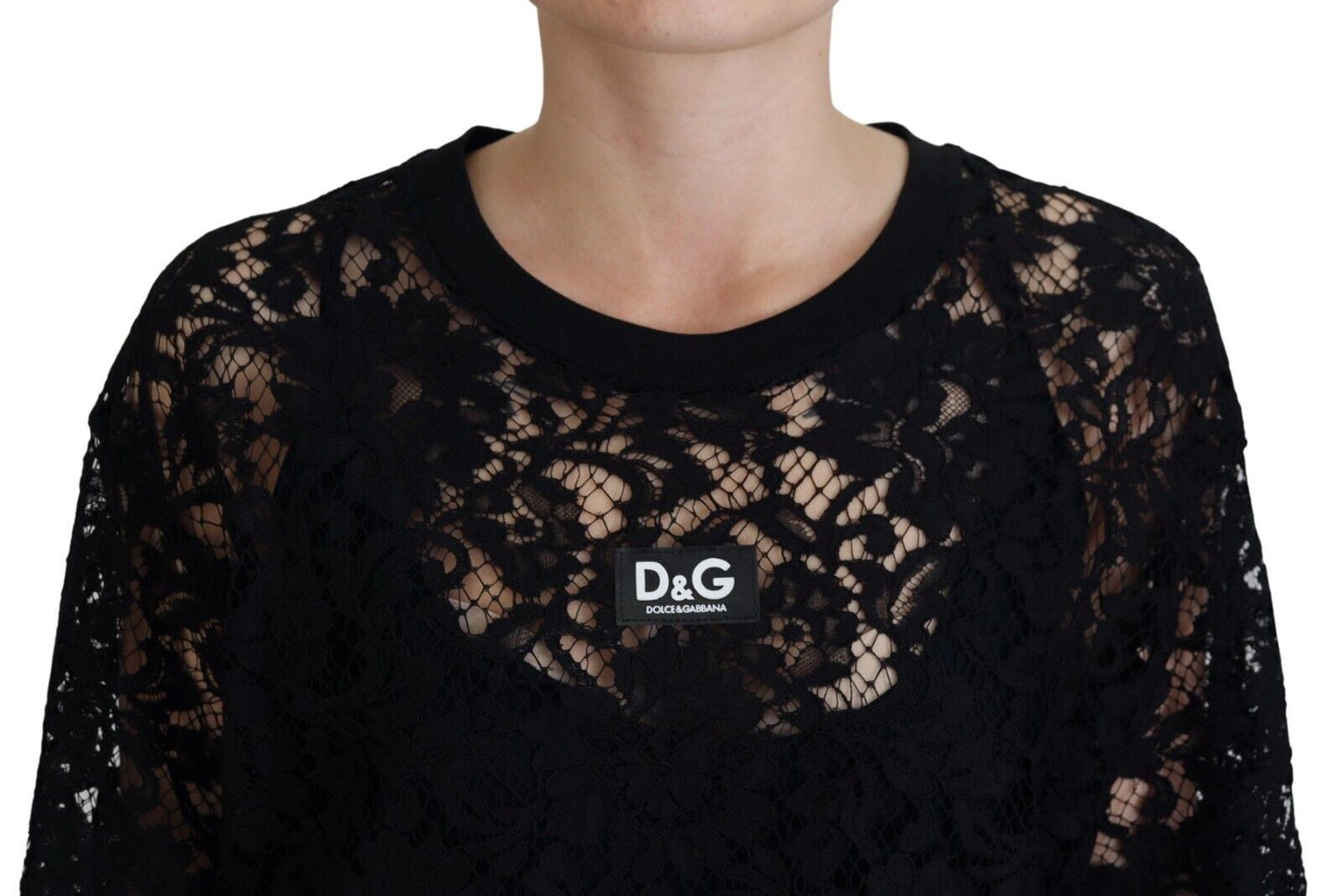 Elegante vestido recto de encaje floral negro