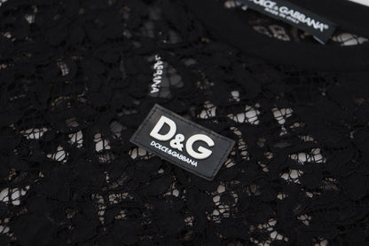 Elegante vestido recto de encaje floral negro
