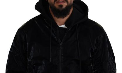 Elegante chaqueta bomber negra con capucha